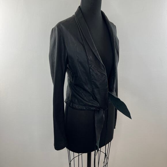 Baileys 44 Black Biker Jacket Leather Cropped Shawl Lapel Open Front Size 8 NEW - Picture 5 of 8